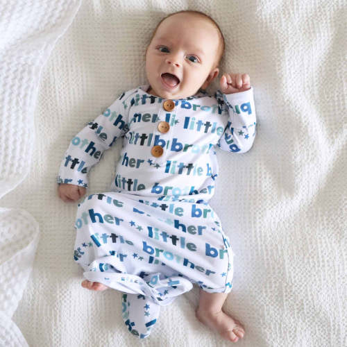 Little Brother Newborn Baby Knot Gown & Hat Set