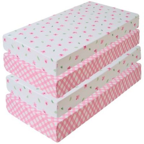 4-Pack Crib & Toddler Bed Sheets for Baby Girls and Boys, Fitted Mattress Sheets by Sweet Home Collection® - Gingham & Petals