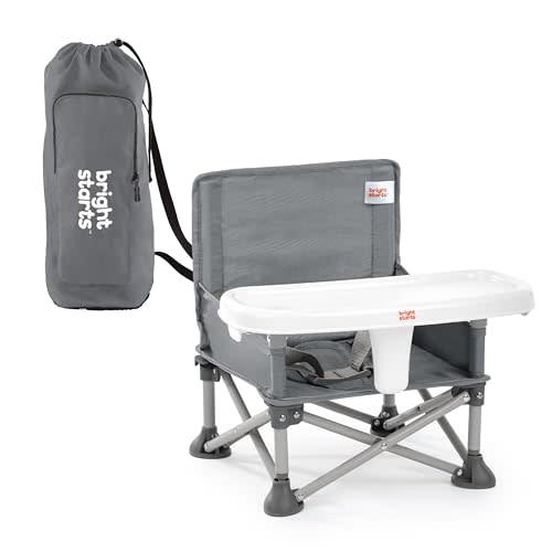Bright Starts Pop N Sit Portable Booster Seat, 3-in-1 Floor Seat, Travel High Chair & Toddler Booster with Feeding Tray, Indoor/Outdoor, Grey, 6 Months3 Years