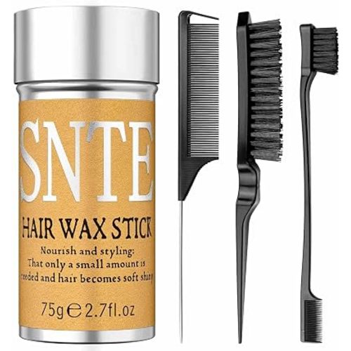 Slick Back Hair Brush & Hair Wax Stick Set - Frizz Control & Flyaway Smoothing - Sleek Ponytails, Buns, Edges - Styling Cream/Gel/Balm/Pomade Stick for Women - Styling Accessories for Girls & Kids