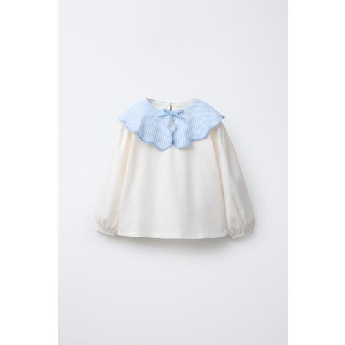 STRIPED COLLAR T-SHIRT - Light blue | ZARA United States