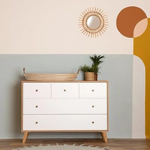 dadada Austin 5-Drawer Dresser - white + red oak