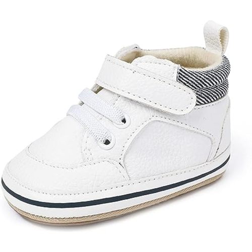 SOFMUO Baby Boys Girls High Top Ankle PU Leather Sneakers Soft Rubber Sole Infant Moccasins Newborn Oxford Loafers Anti-Slip Toddler Wedding Uniform Dress Shoes