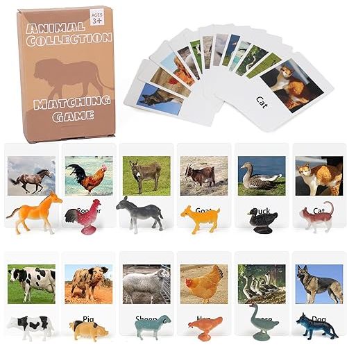 MEROCO Montessori Animal Match Cards Miniature Poultry Animals with Matching Cards - 2 Part Montessori Learning Toy, Language Materials TZX106