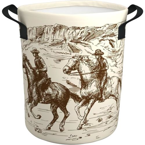 Western Cowboy Laundry Basket Gifts for Boys, Boys' Room Decor Baby Nursery Hamper Western Room Decor 19.6x15.7 Inch