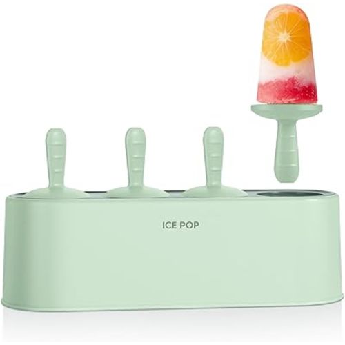 Popsicle Mold Set 4 Pieces Homemade Silicone Popsicle Maker Easy Release Ice Cream Molds Reusable DIY Pop Molds (Green, IcyClassic Pops)