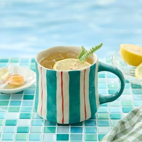 Stripe Ceramic Coffee Mugs, 12oz Vibrant Striped Red and Green Alternating Design Cute Mugs, Dishwasher & Microwave Safe Cups for Coffee, Tea, and Cocoa, Perfect for Daily Brews tea or coffee