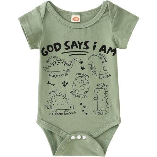 BOUTIKOME Dinosaur Romper Newborn Infant Baby Boys Girls Onesie T Shirts Short Sleeve Tops Inspirational Clothes 0-12 Months