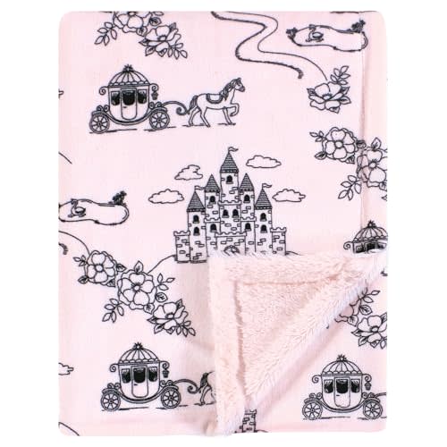 Hudson Baby Infant Girl Plush Blanket with Furry Binding and Back, Fairytale Princess, One Size