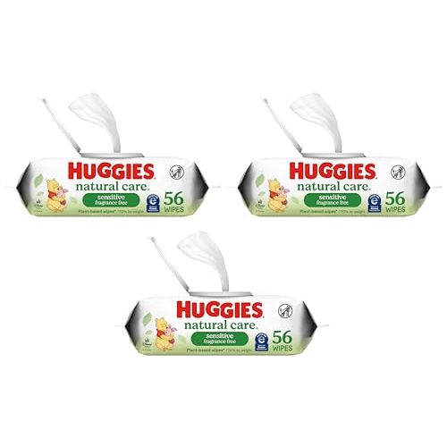Huggies Natural Care Sensitive Baby Wipes, Unscented, Hypoallergenic, 99% Purified Water, 1 Flip-Top Pack (56 Wipes Total) (Pack of 3)