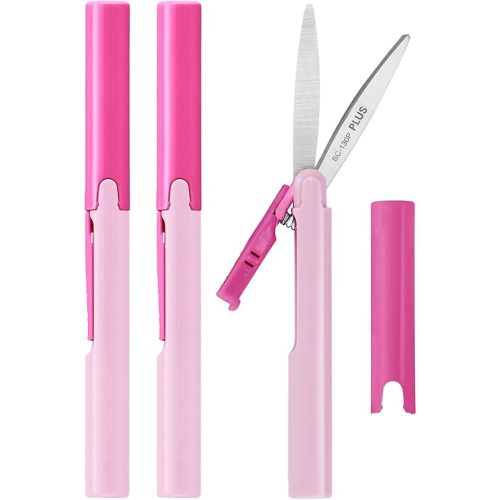 Plus Pen Style Compact Twiggy Scissors with Cover, 3-Pack Pink