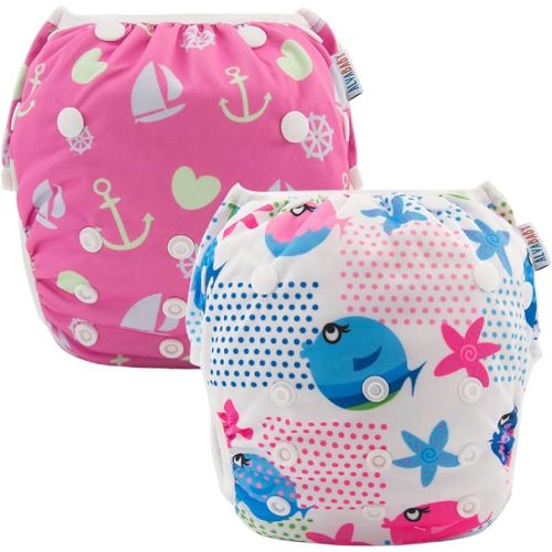 ALVABABY Swim Diapers 2pcs Baby & Toddler Snap One Size Reusable Adjustable Swim Diapers for Swim Classes SW09-10