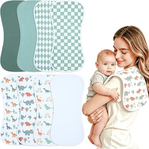 Baby Burp Cloths 8-Pack, Waterproof Burping Cloths, 4-Layer Super Absorbent & Extra Soft Plush Spit Up Rags for Newborns and Infants, Infant Towels for Milk Spit Up, Baby Boy Girl Essentials