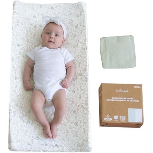 Organic Cotton Changing Pad Cover, Neutral Changing Table Cover, 2pk Sage