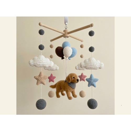 Custom Dog Baby Mobile, Crochet Baby Mobile, Custom Puppy Nursery Decor, Crib Mobile, Nursery Mobile, Baby Shower Gift, Newborn Gift