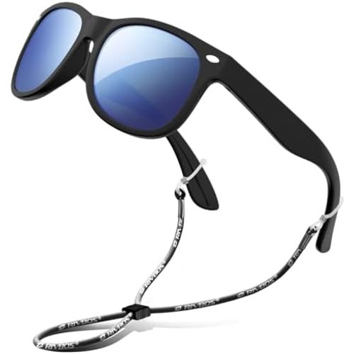 RIVBOS Kids Sunglasses Polarized UV Protection Flexible Rubber Glasses Shades with Strap for Boys Girls RBK004