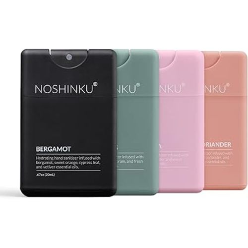 Noshinku - Refillable Hand Sanitizer Discovery 4-Pack, Travel Size Spray with Hydrating Botanical Mist, Natural Ingredients, All Natural Fragrances, Sugarcane Derived Alcohol, No Parabens, No Dyes
