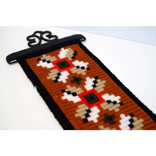 Vintage Swedish Wool Embroidery Tapestry: Rustic Folk Art Wall Hanging