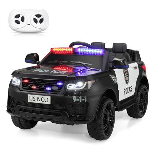 TOBBI Police Car Ride on Electric Car for Kids 1-8 to Drive Battery Powered 12V Ride-on Toys Cop Cars with Remote Control, Siren, Flashing Lights, Music, Spring Suspension, Carbon Black