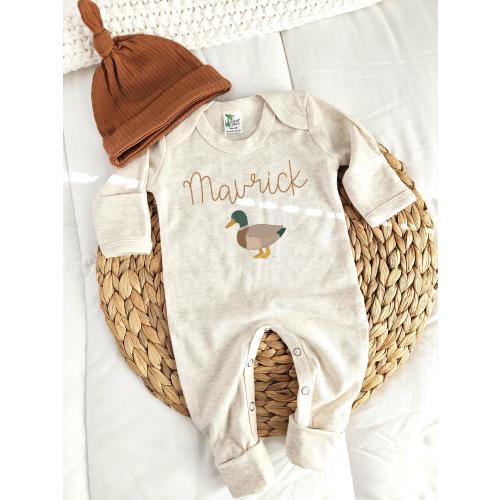 Personalized Outfit Mallard Ducks Newborn Gift Embroidered Name Baby Shower Gift For Boy Footie Sleeper Mallard Duck for Nursery