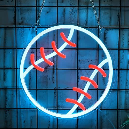 Easter Basket Stuffers Baseball Neon Sign - Dimmable Sport Wall Decor with USB Power, Unique Gifts for Men & Boys 8-12, LED Bedroom Lights for Man Cave College Dorm Baseball Fan Accessories