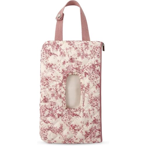 Quilted Baby Wipe Holder Floral Diaper Pouch Portable Quilted Wipes Bag for Car, Stroller (Pink 2)