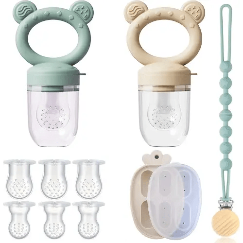 4 Pack Stylish Anti-Drop Baby Fruit Feeder & Breastmilk Popsicle Molds for Teething with Lids, The Perfect Food Feeder, Teether Pacifier, Easy-to-Clean Silicone Feeder Teethers, Extra Silicone Clips