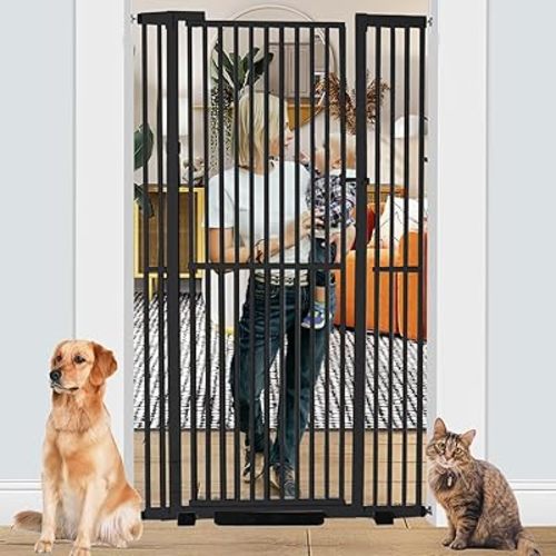 71 inch Extra Tall Gates for Cats, Adjustable 29.92" and 43" Wide Baby Gate, Pressure Mounted Full Door Pet Gate for Doorway, Stairs,House(Black, 71 Inch)