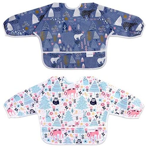 GLLQUEN BABY Bibs Long Sleeved - Infants Bib, Toddler Bib with Pocket, Smock, Waterproof, Stain and Odor Resistant, Soft, 2-Pack, (6-24 Months) (Dark Blue-red) - Dark blue-red
