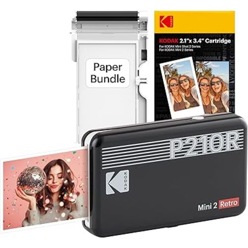 KODAK Mini 2 Retro 2x3" Portable Photo Printer, 38 Sheets, Bluetooth Smartphone Printer for iPhone & Android, Instant Color Prints, 4PASS Dye Sublimation, Black