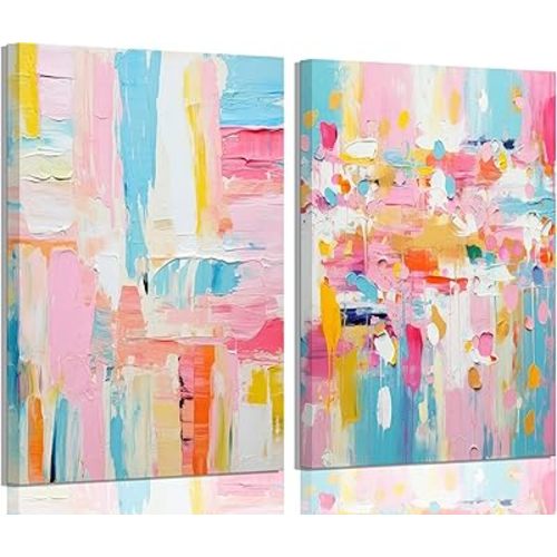 2Pcs Framed colorful abstract Wall Art College style girl art posters prints Modern Pastel texture Pictures Paintings Wall Decor for Girly Dorm Bedroom Living Room Decoration