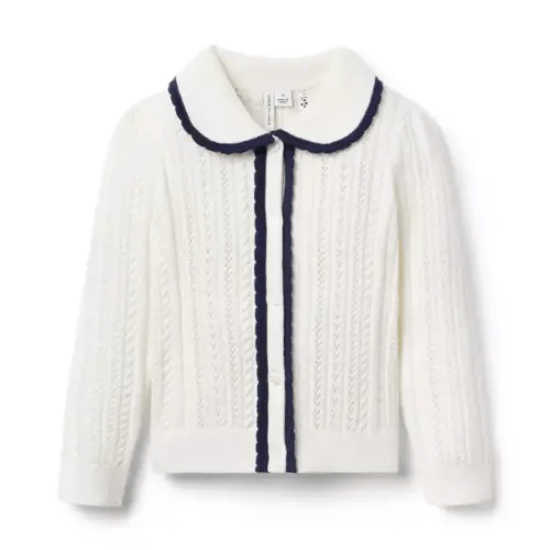 Girl Jet Ivory Pointelle Scalloped Trim Cardigan by Janie and Jack