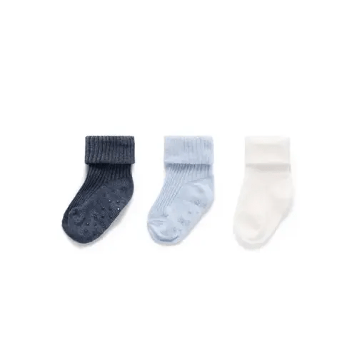 Purebaby 3 Rib Sock Pack - Blue Pack | Baby Bunting AU