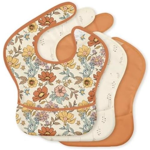 3-Pack Waterproof Baby Bibs for Eating - Mess Proof Lightweight Toddler Feeding Bibs with Large Food Catcher