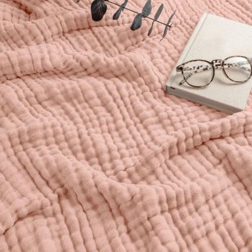 Comfy Cubs Muslin Blanket for Adults Queen 90" x 90" - 6 Layer Soft, Breathable & Lightweight - Blush