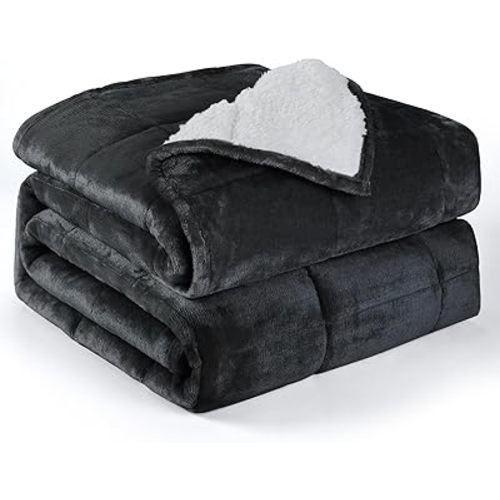 Alomidds Weighted Blanket Queen Size 15lbs 60x80 inches,Soft Plush Fleece Throw Weighted Blankets with Cozy Warm Sherpa,Ultra Fuzzy Heavy Blanket Microfiberfor Sofa Bed, Dark Grey