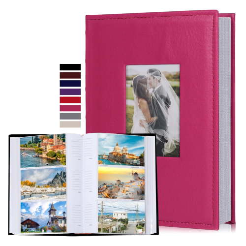 RECUTMS Photo Album 300 Pockets,4x6 Photo Book Paper Core Memo Insert Inside Page PU Leather Cover Picture Album Record Valentine's Day Baby Holiday Albums(Pink)