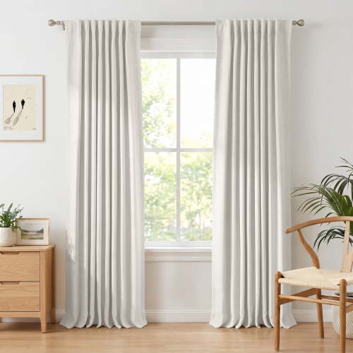 100% Blackout Faux Linen Curtains for Livingroom Bedroom,2 Panels Set,Thermal Insulated,With Free 20 Ring Clips - Beige, W50 X L84