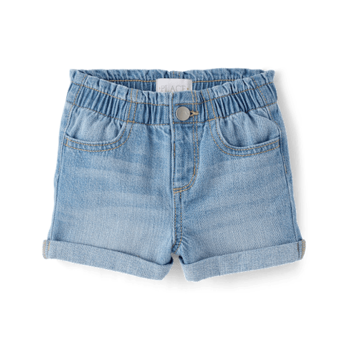 Baby And Toddler Girls Paperbag Waist Denim Shortie Shorts - BLUE | The Children's Place 9-12M