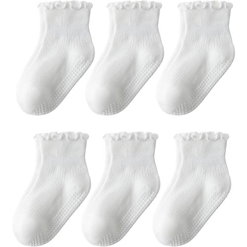 DarkCom Toddler Baby Socks Ruffle Girls Grip Non Slip 6 Pairs Socks for Kids Cute Athletic Ankle Frilly 6M-5Years
