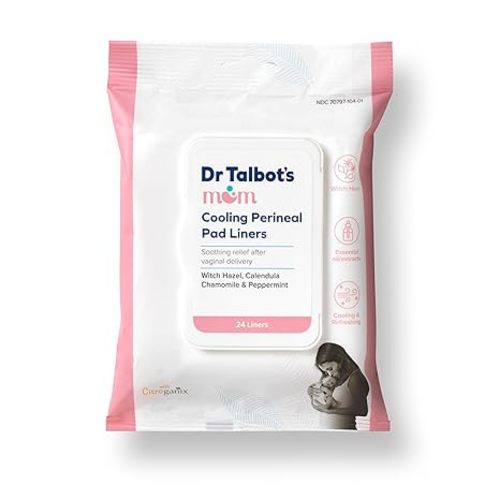Dr. Talbot's Mom Postpartum Perineal Pad Liners - Instant Cooling Witch Hazel Pad Liners for Postpartum Care - 24 Count