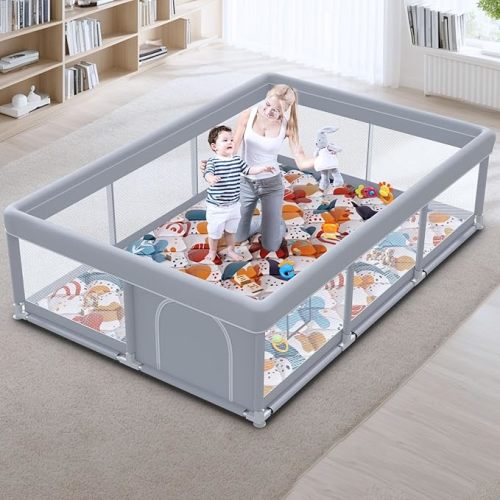 Baby Playpen 74"x50" with Mat Play Pens for Babies and Toddlers, Large Play Yards for Indoor & Outdoor with Zipper Gates