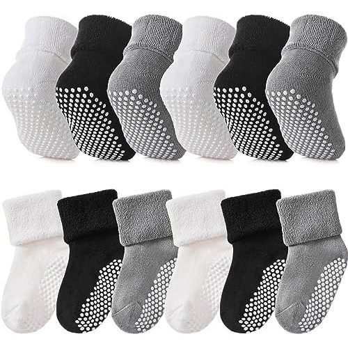 SDBING Baby Boys Girls Grips Socks Infant Toddlers Kids Non Slip Warm Thick Cotton Ankle Crew Socks with Grippers