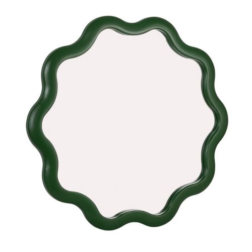 Scalloped Wood Wavy Wall Mirror, Green