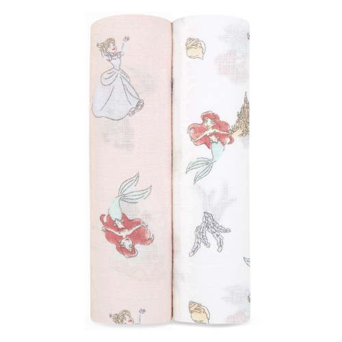 Aden + Anais Essentials Disney Princess 100% Muslin Cotton Swaddle Blanket, Female, 2 Pack