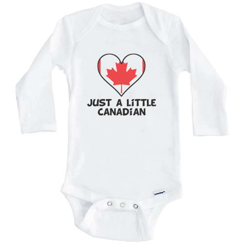 Just A Little Canadian Baby Bodysuit - Funny Canada Flag Baby Bodysuit (Long Sleeve), 0-3 Months White