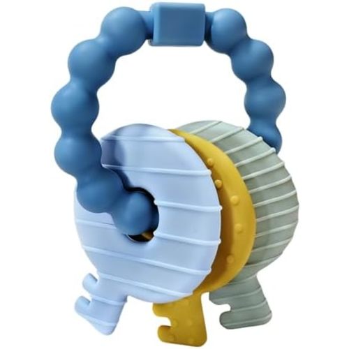 Baby Keys Teether Toys,Silicone Teething Toys for 3+ Months,Teething Keys Toy for Infants-Soft & Raised Texture to Soothe Gums,BPA Free (Deep Blue)