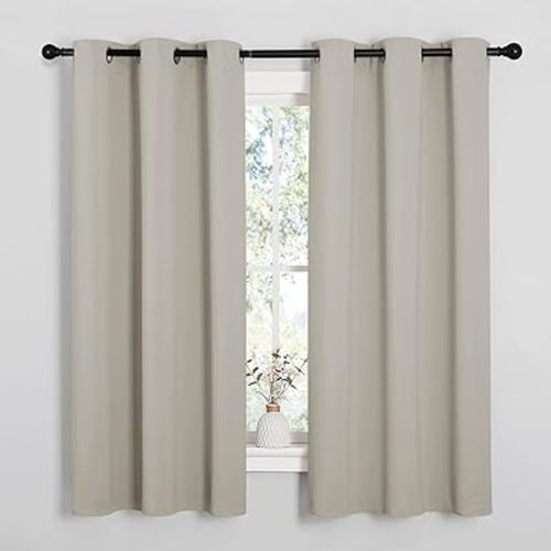 NICETOWN Natural Blackout Curtains for Bedroom (1 Pair, 42 x 63 inches), Farmhouse Thermal Insulated Room Darkening Drapes for Windows