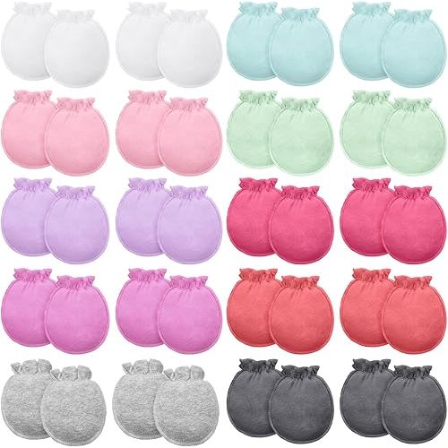 20 Pairs Newborn Baby Boys Girls Mittens 0-6 Months Infant Toddler Mittens No Scratch Solid Color Gloves