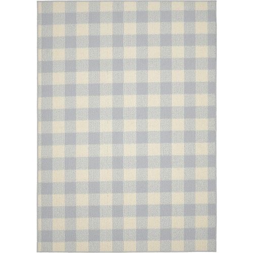 Garland Rug Country Living – Checkered Buffalo Plaid Design, Non-Slip Rubberback, Traditional 5x7 Area Rug for Living Room, Bedroom, Kitchen, Dining Room, Nursery, Soft Silver/Ivory